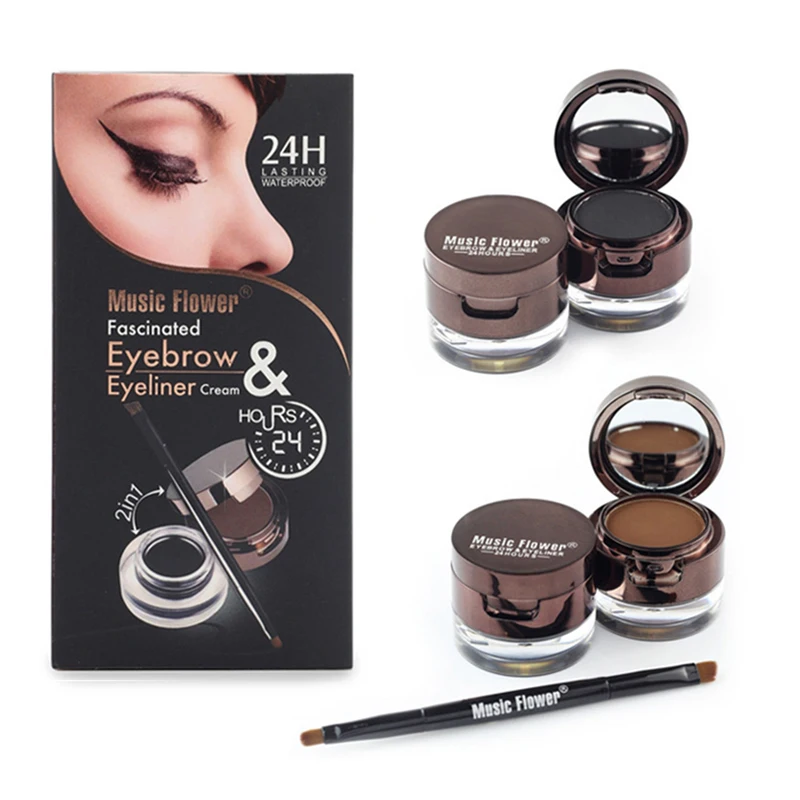 

Authentic Music Flower Makeup Palette Waterproof Black Brown Natural Eye Cosmetics Set 2 In 1 Eyebrow Powder&Eyeliner Gel