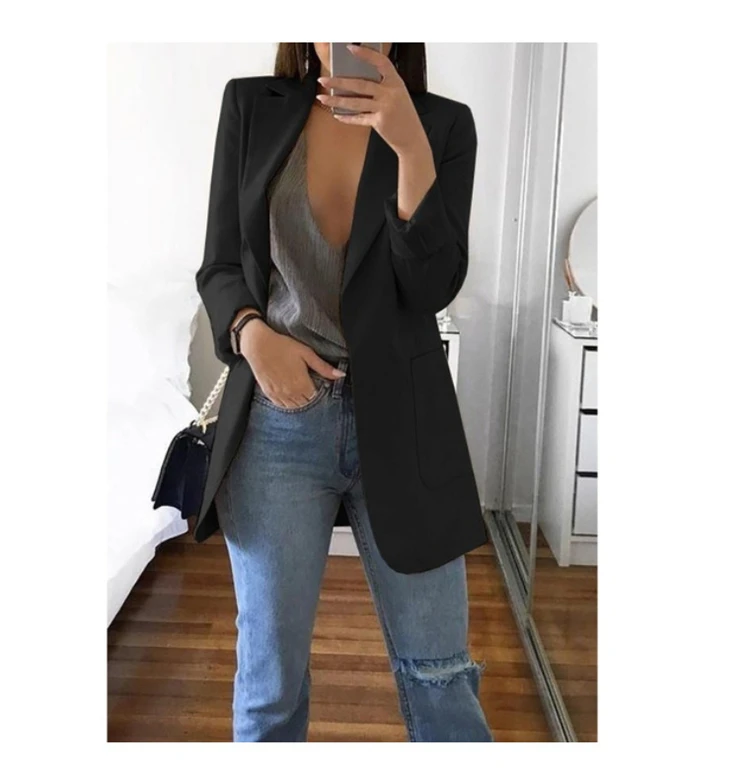 

hot sale casual fashion solid color plus size long sleeve design suit ladies blazer