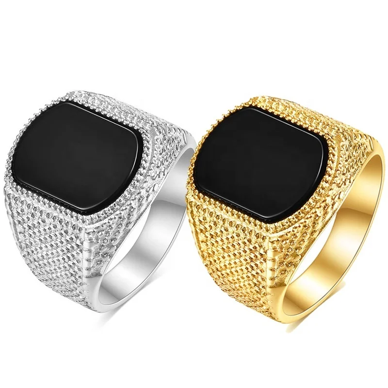 

New Stainless Steel Men's Ring Jewelry Vintage Titanium Steel Man Ring with Glass