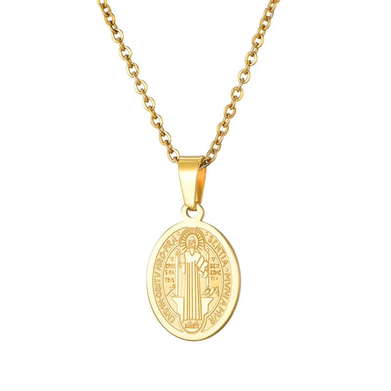 

Hot selling Religion style 2021 priest Catholic saint Benedict stainless steel pendant necklace for men, Jewelry making necklace