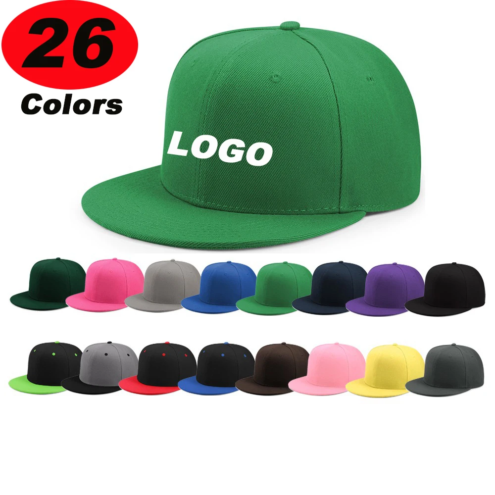 Custom Embroidery Logo 6-Panel Mens Sport Flat Brim Snapback Cap Hip Hop Style Canvas Plain Acrylic for Outdoor Cycling Travel