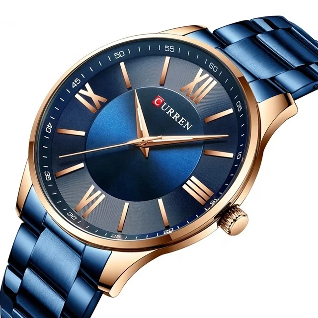

Curren 8383 Top Brand Blue Stainless Steel Mens Sport Quartz Watch, 6 color options