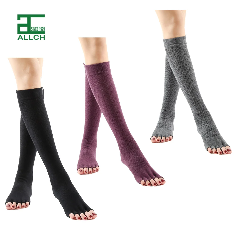 

ALLCH Premium Fitness knitted Knee High Cotton Adults breathable Toeless Anti-slip Yoga Half Five Toes Grips Women Pilates Socks, Picture shown