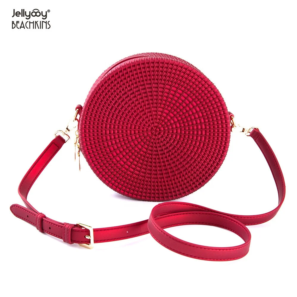 

Jellyooy BEACHKINS Matte PVC Jelly Rattan Bag INS Girl Rattan Round Beach Bags Colorful Jelly Woven Round Zipper Bag, 17 colors, accept make new color