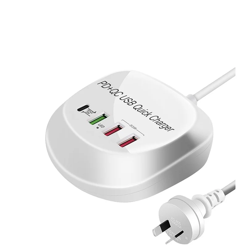 

4 Ports USB Charger Adapter Quick Charge Portable Travel Tablet Phone Charger Fast Charging PD Charger For iPhone Samsung, White