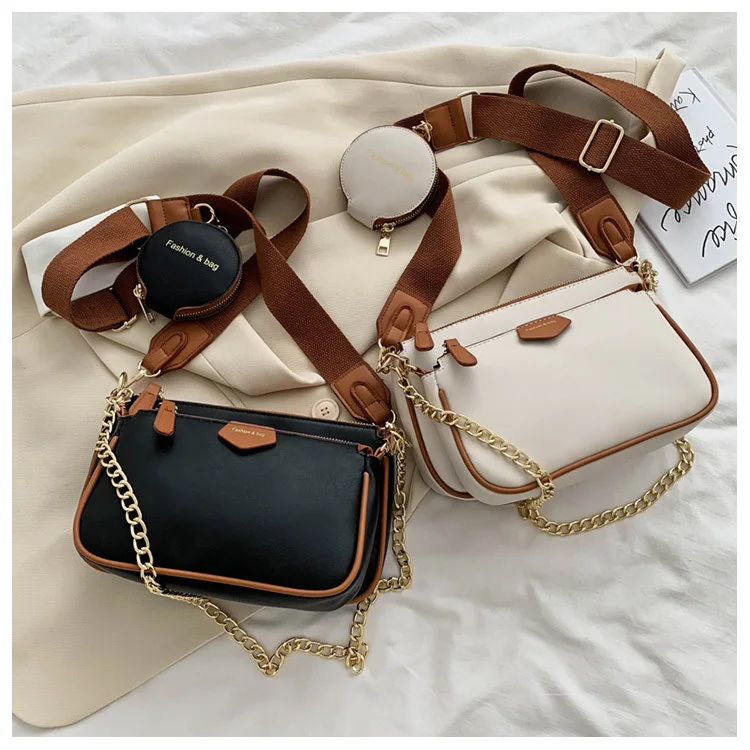 

Designer Lady Small 3 Bag Set Wide Strap Messenger Purse Mobile Phone Crossbody Shoulder Bag For Women, Multi color