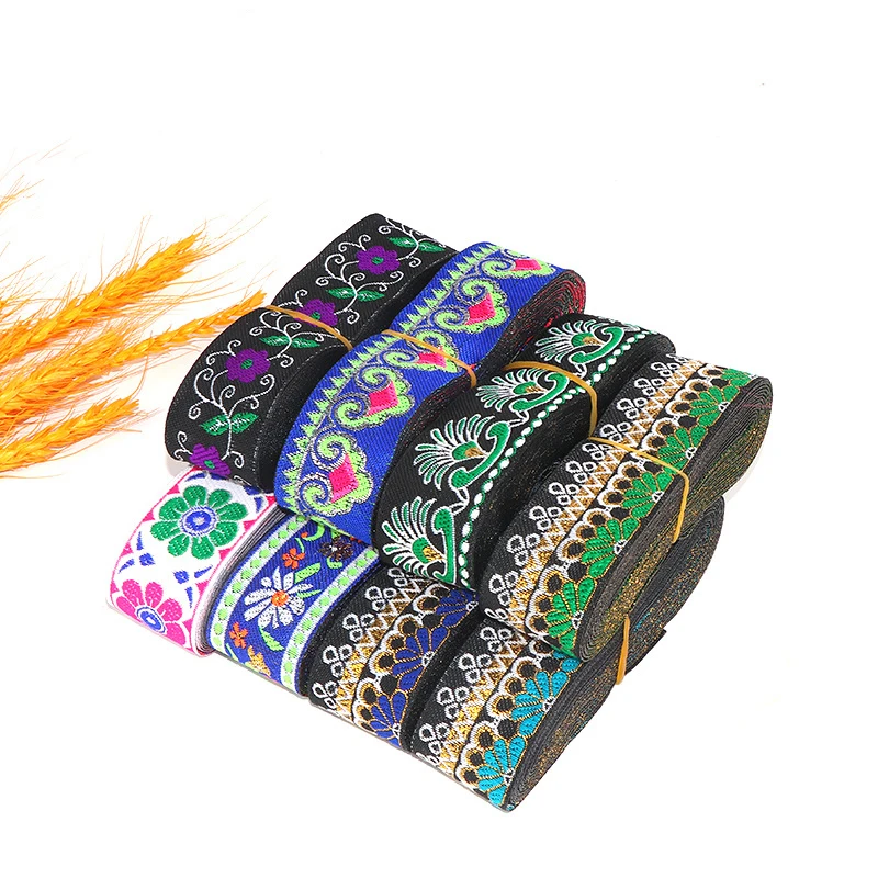 

Ethnic Embroidery Fabric Lace Trim Sewing Webbing Trims, Yellow