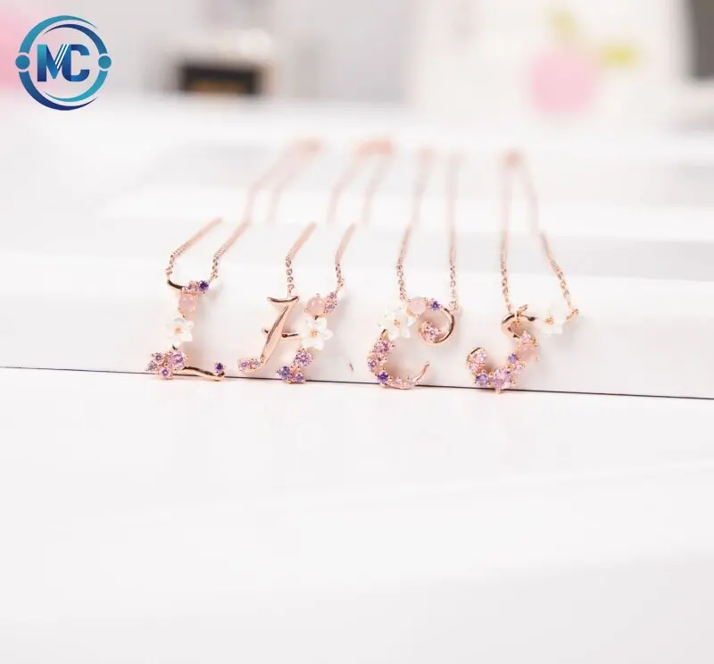 

Fashion Style Rose Gold Chain 925 Silver Flower Initial Necklace Necklace