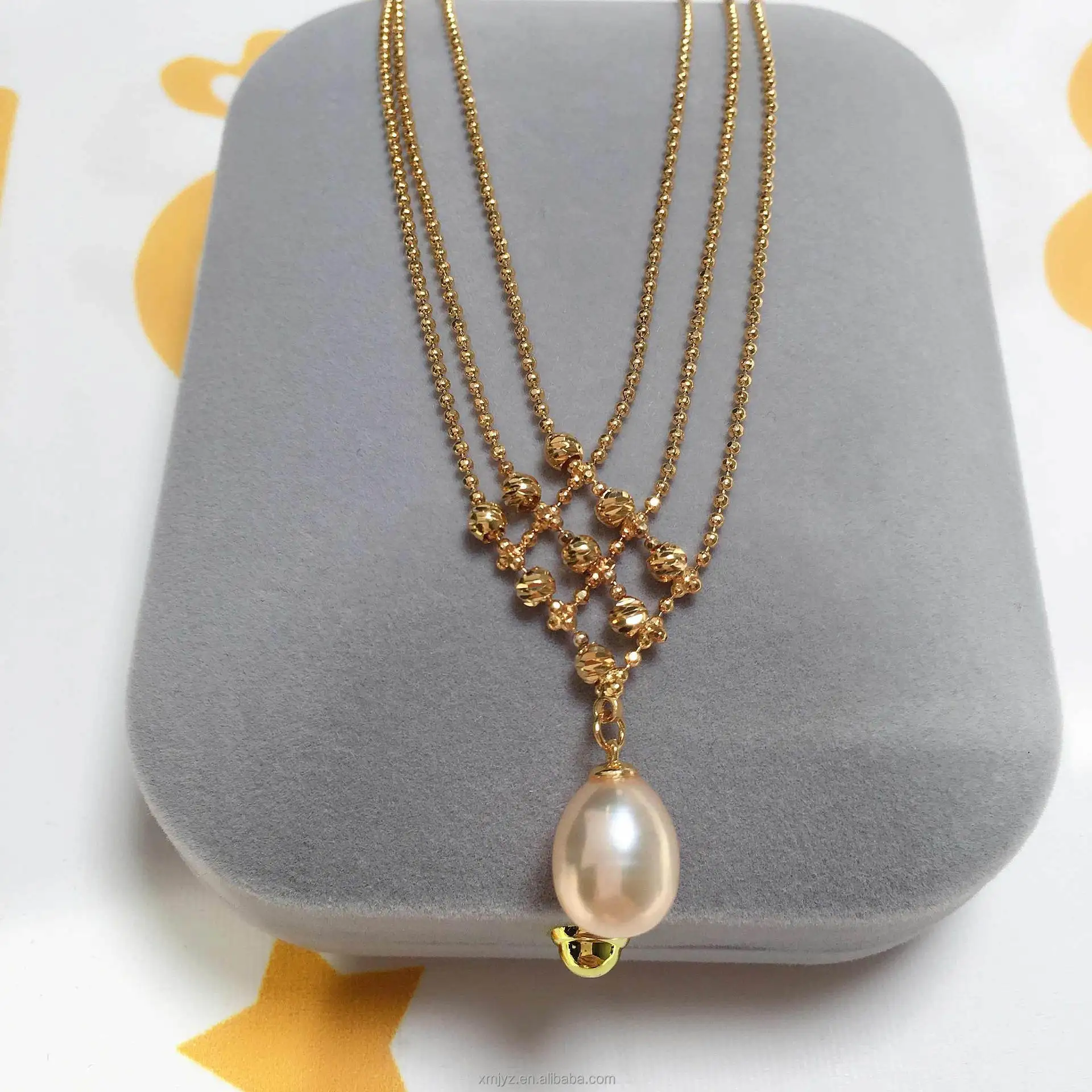 

Certified New Quality Craft Multi Layer Bead Chain Natural Freshwater Pearl Pendant Three Row Chain 18K Gold Plated