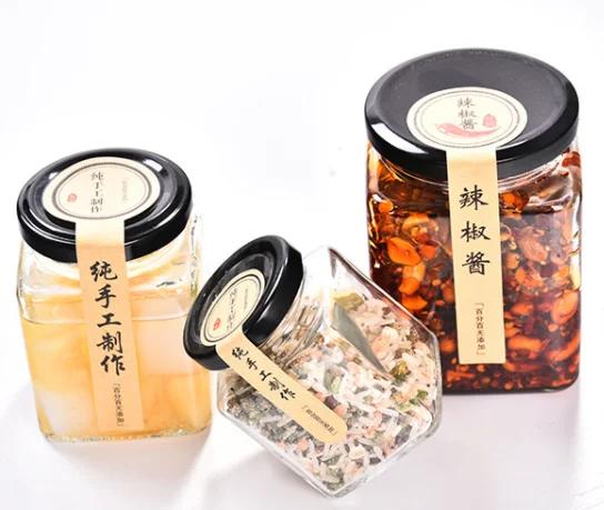

50ml 100ml 150ml 200ml 300ml 400ml 500ml 750ml Square Glass Jar For Food Honey Pickle With Tin Lid, Transparent