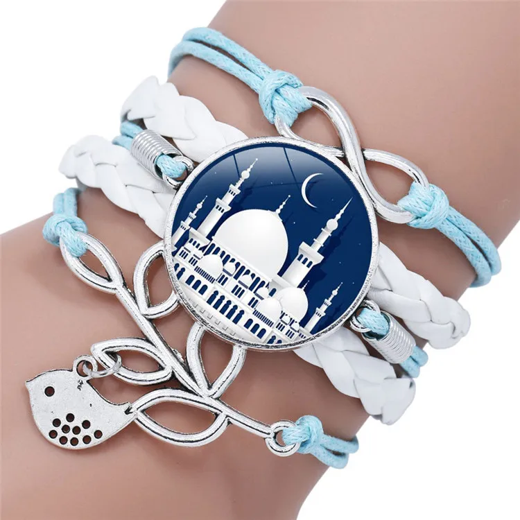 

Factory direct selling DIY Gemstone bracelet middle east Islamic Muslims Allah multilayer leather bracelet