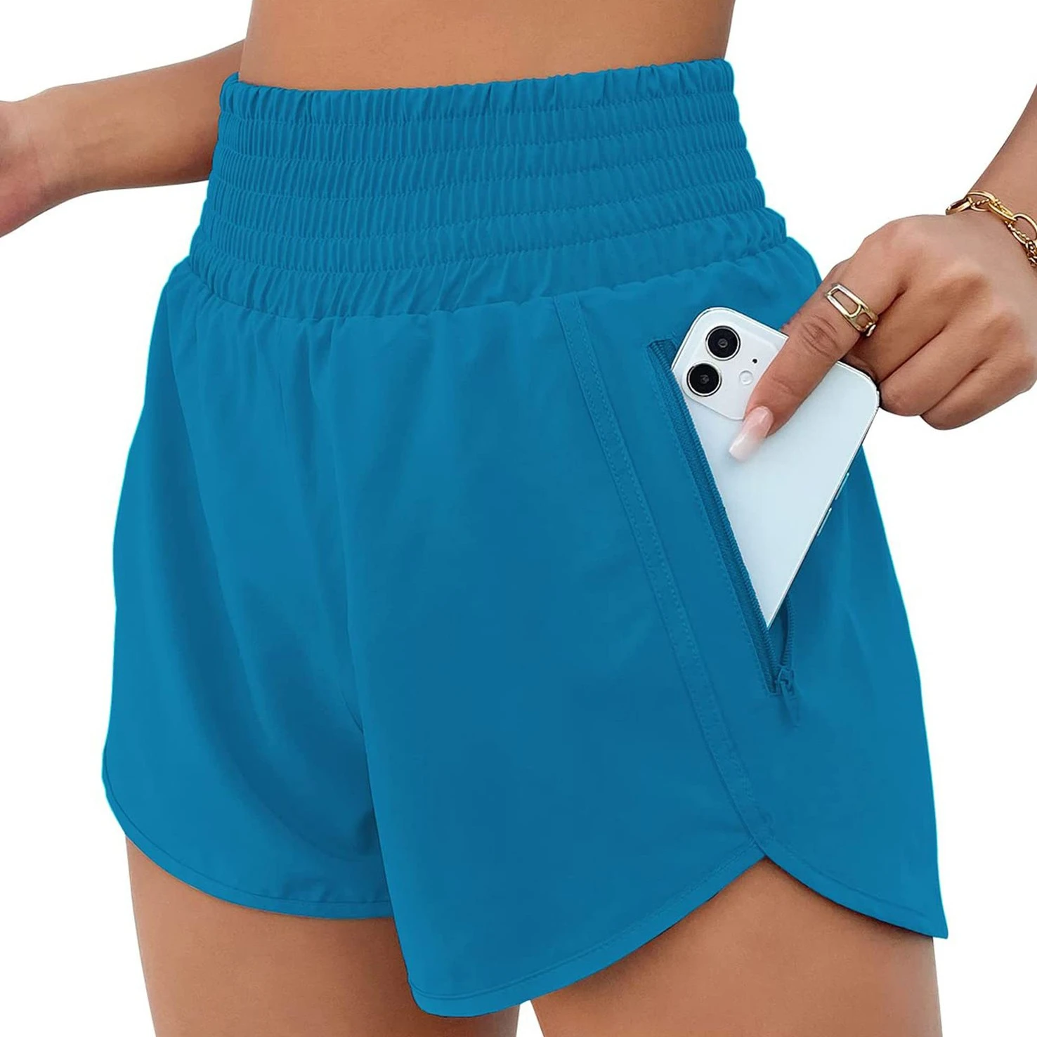 

Custom Logo Summer Workout Yoga Tennis Golf High Waist Running Gym Shorts Women with Zipper Pocket