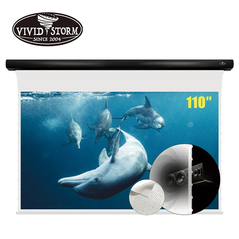 

VIVIDSTORM 110 inch Electric ceiling mounted projector screen perforate white cinema screen material for normal projector