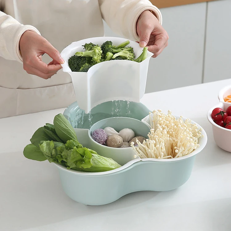 

A2591 Kitchen Tool Double Layer Storage Containers Colander Wash Vegetable Basket Plastic Drain Fruit Strainer Washing Basket, Picture