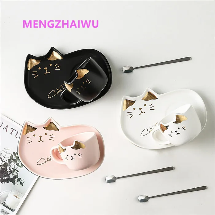 

Tea cups ceramics porcelain new households home products 2020 cartoon cat shaped funny cute black ceramic travel mug
