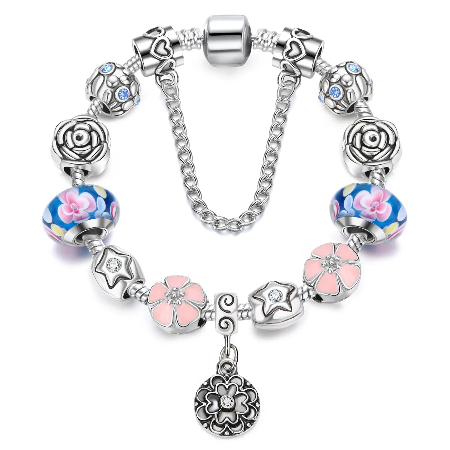 

Ebay Hot Sale Coloured Glaze Big Hole Beads European Charm Bracelet Handmade Beaded Enamel Flower Charm Bracelet