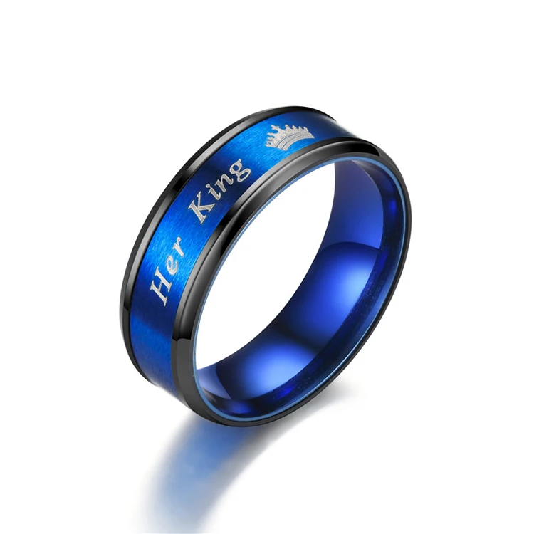 

Trendy Engraved Letter Stainless Steel Rings Her King His Queen Couple Ring For Wedding