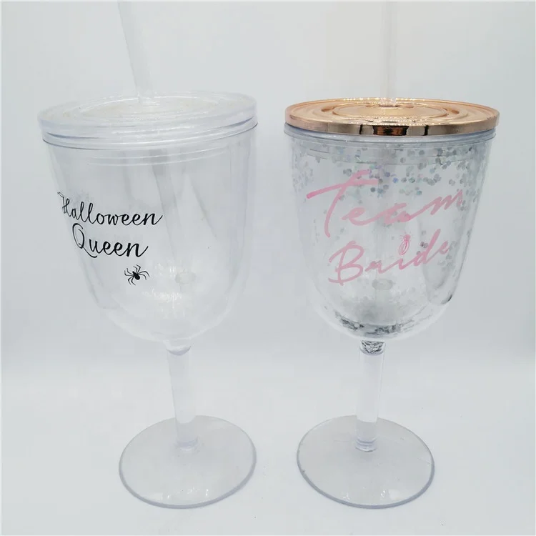 

Amazon hot sell double wall 450ml wholesale custom unbreakable plastic wine goblet, goblet wine glass, Customized