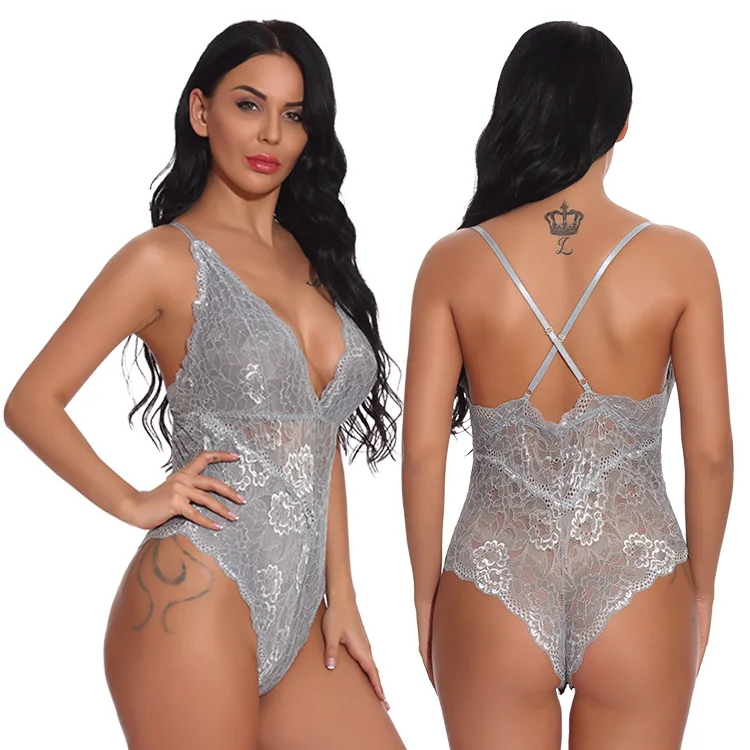 

Hipster Womens One Piece Underwear Hot Sexy Lace Sling Deep Neck Bodysuits Transparent Lingerie Thong Panties