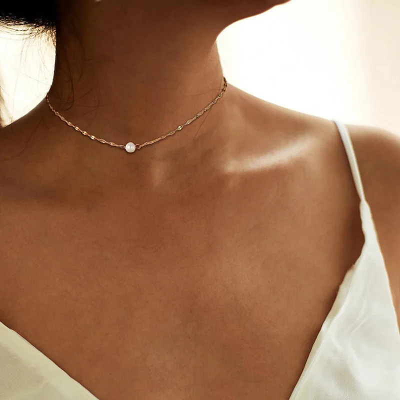 

Minimalist jewelry stainless steel gold plated freshwater pearl choker necklace