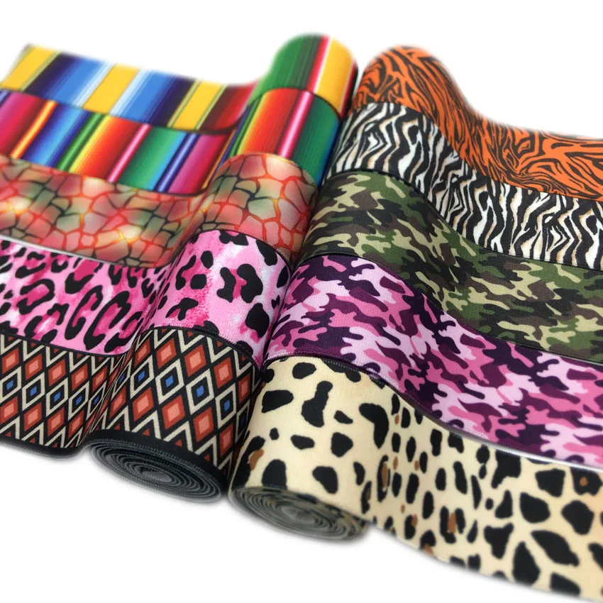 

50 Yards 1" 1.5" Leopard Zebra Camouflage Print Garment Elastic Band DIY Elastic Strap for Trouser Belt Sewing Band Accessories, 16 colors, as per picture