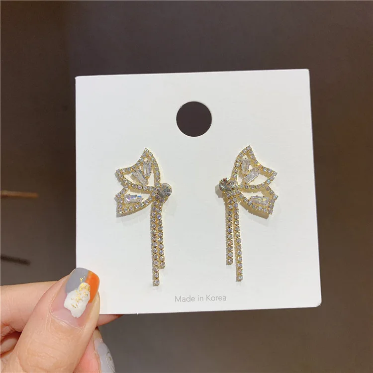 

925 silver luxury full bow earrings design long tassel earrings