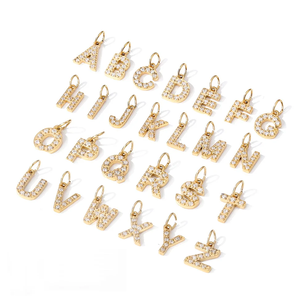 

Stainless Steel 14K Gold Plated High Polish 8*6mm Zircon Letter Alphabet Initial Charm DIY Pendant Accessories Jewelry