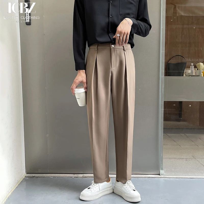 American Spring and Summer New Trousers Men's Loose High-waisted Retro Paris Button Trousers Casual Men's Formal Pants Trousers