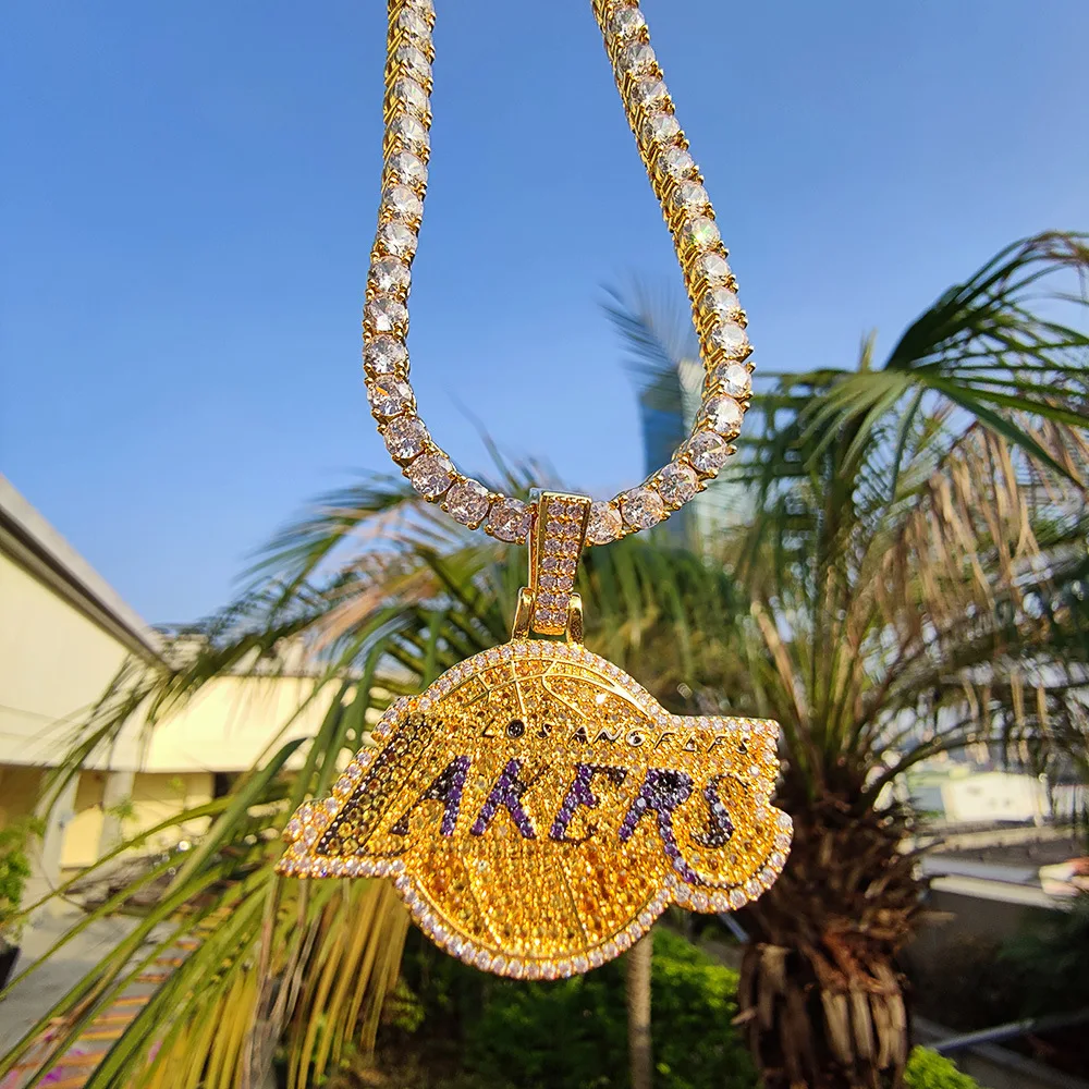 

hip hop choker zircon copper necklace bling bling Lakers cuban necklace, Gold,white gold