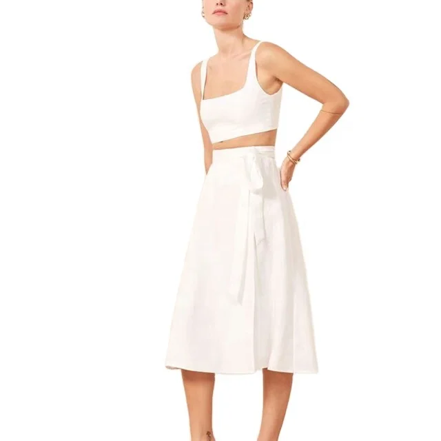 

Summer New White Solid Linen Sexy Crop Top Women Two Piece Sets Beach Wear, White or custom