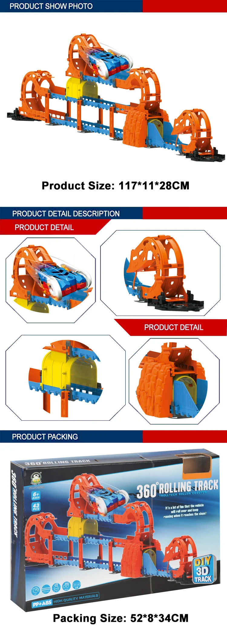 360 Degree Rolling Electric Toy Car Track Plastic With Music And Usb