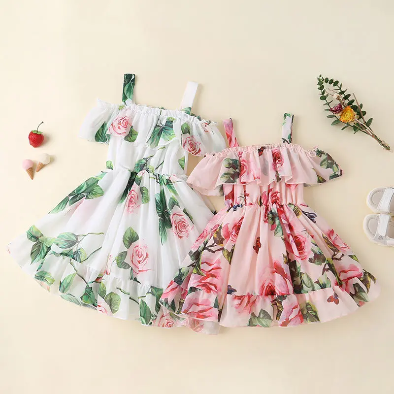 

CFR20320 New Baby Girl Clothes Floral Printed Cotton Children Strap Toddler Girls Dresses Summer 2021 Casual Princess kids