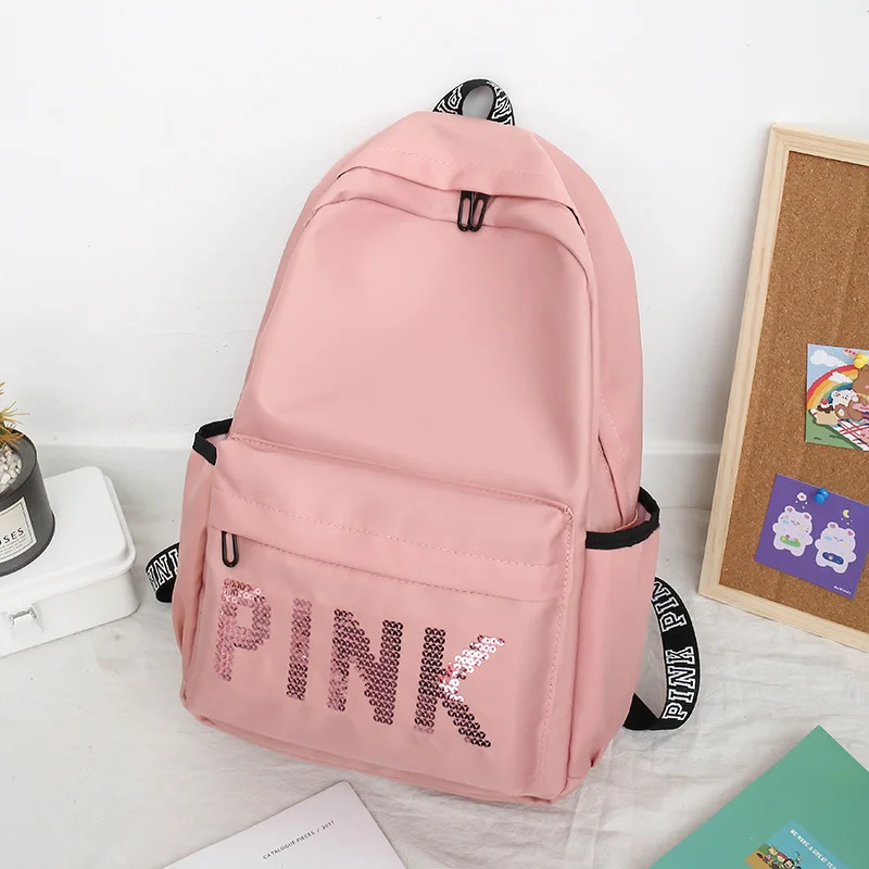 

Waterproof Sequined Travel PINK Bag Double Shoulder School Backpack for College Girls Boys Big Gym Bag