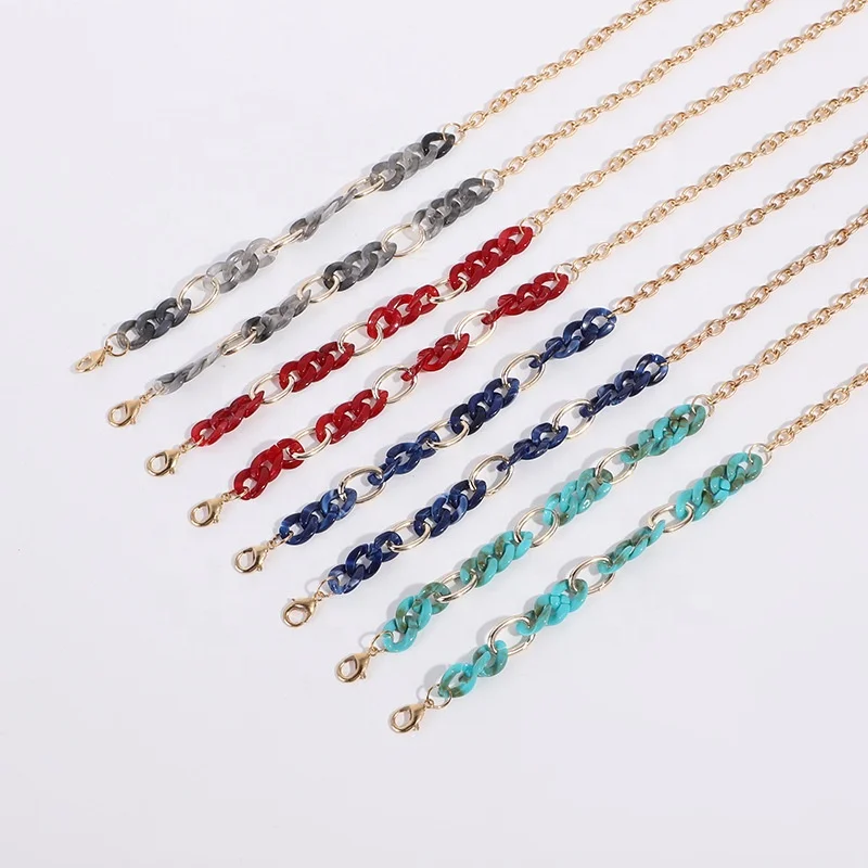 

Fashion Latest Jewelry Colorful Acrylic Sunglasses Chains Lanyard Women Gold Plated Resin Link Facemask Chain Necklace Holder