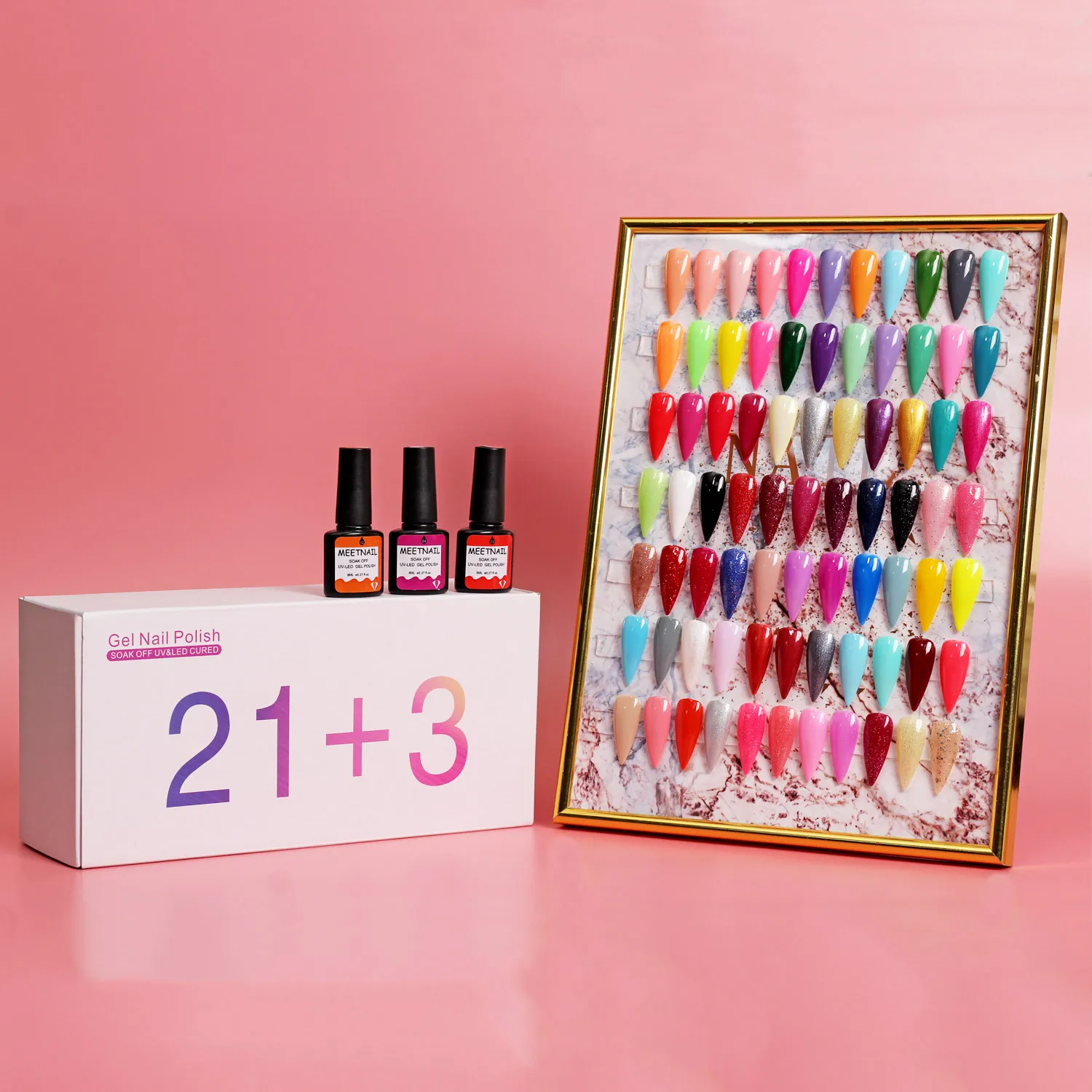 

MEETNAIL 2021 wholesale 24PCS gel nail polish with base coat top coat and matte top private leabel OEM uv/led gel polish, 21 colors