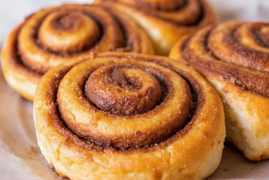 Texas cinnamon bun with pecan topping on rustic wooden table