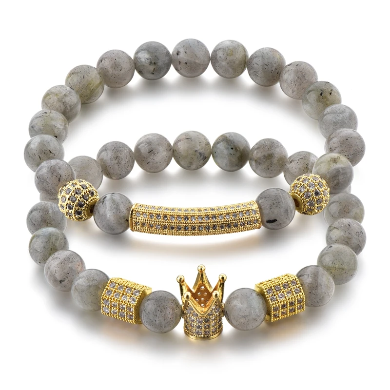 

hot style bracelet grey agate hand beaded bracelet set with diamond crown hand elastic bracelet, Same as pictures