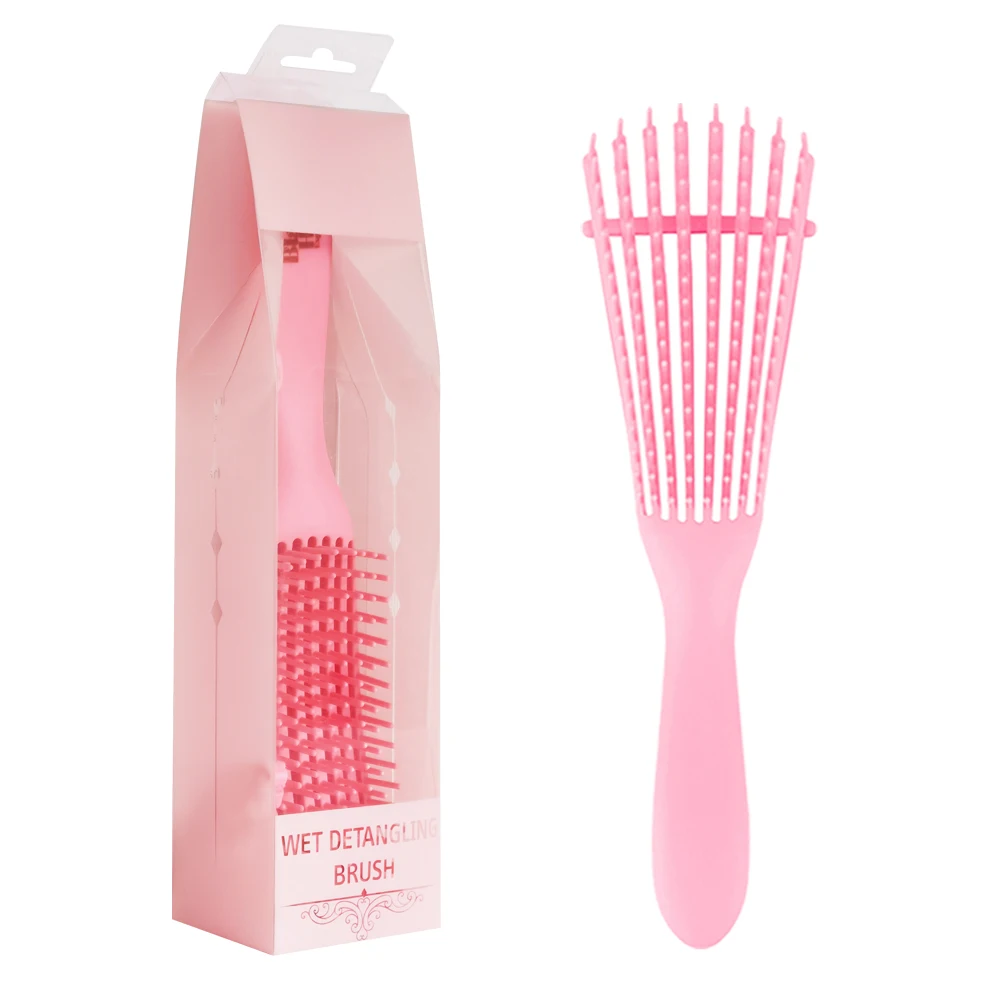 

Amazon hot sale custom logo Women's Hair Detangling Brush Plastic 8 Rows Anti-Static Scalp massage fast drying hairbrush, Customized