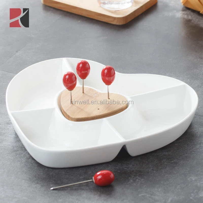 Decorative Wedding White Ceramic Appetizer Serving Platter Tray Nut Fruit  Plate With Food Picks And Wood Holder - Buy Serving Platter Tray,Fruit Plate,Nut  Fruit Plate Product on Alibaba.com