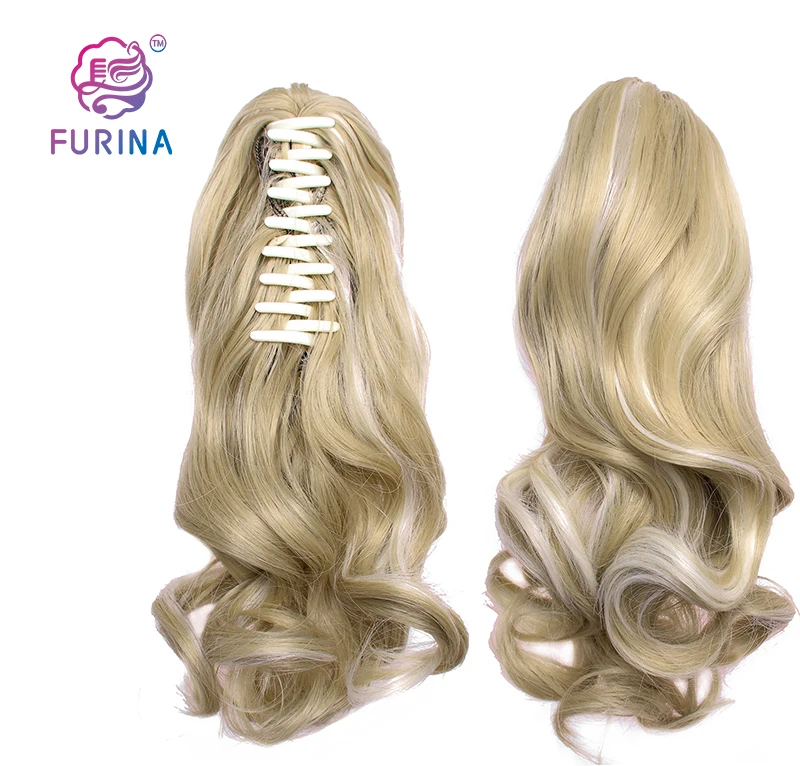 

613# Blonde long natural wave claw clip ponytail synthetic hair extensions ombre ponytail hairpiece, Pure colors/ombre color/ customized colors