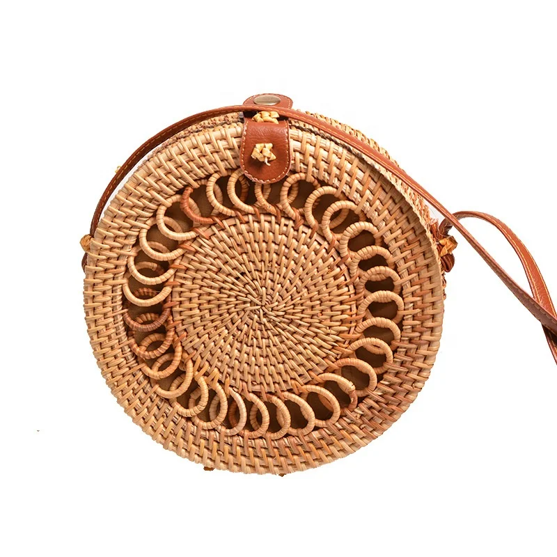 

OEM Round Bali Rattan Bags Shoulder Handwoven Straw Circle Bag, Customizable