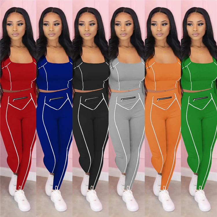 

Casual Lady 2 Pcs Outfits Long Sleeve Tops Skinny Pants Stripe Fall Sport Sweatsuit Women Clothing Two Piece Set