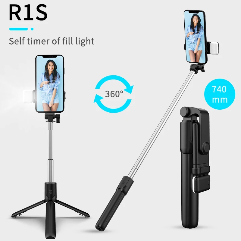 

Selfie Stick Bluetooth Tripod With Light Flexible 360 Rotating Selfie Stick, Black pink white