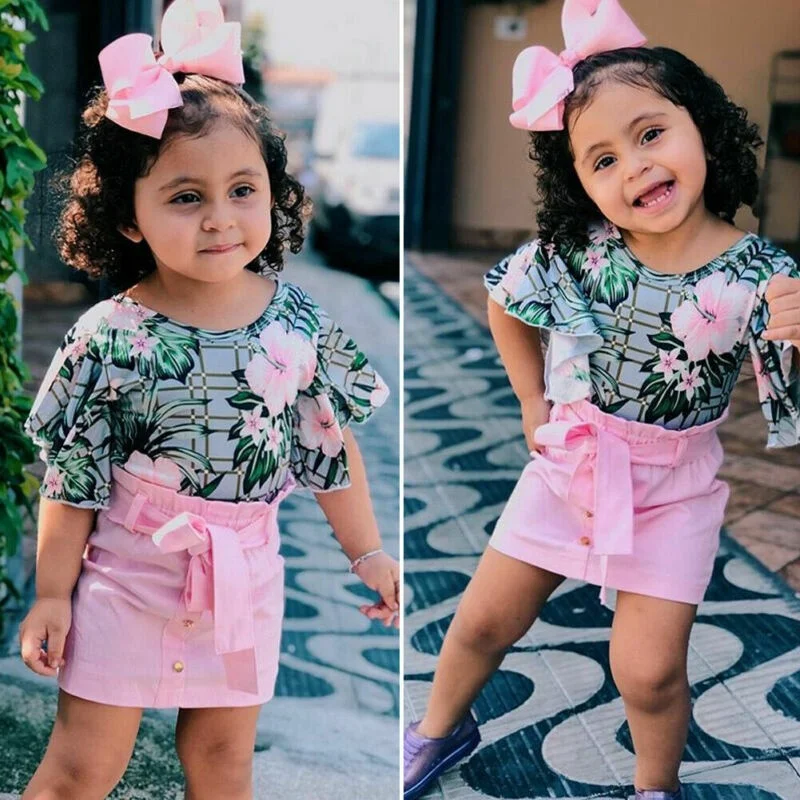 

Summer Newborn Kids Baby Girl Top T-Shirt Romper Skirt Dress Outfits Clothes Set, As picture