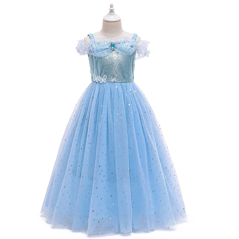 

2020 New Sequined Cinderella summer short-sleeved princess dress children's Clothes cosplay costume D0654, Blue
