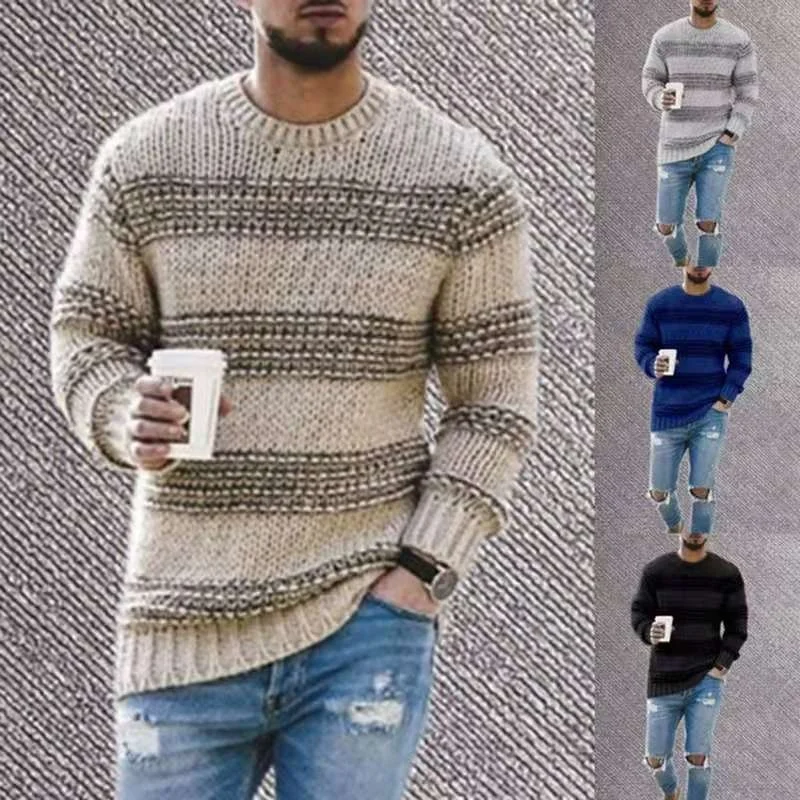 

2021 Oem Fashionable Striped Knitted Solid Color Men Designer Sweater Pullover Sweaters For Mens