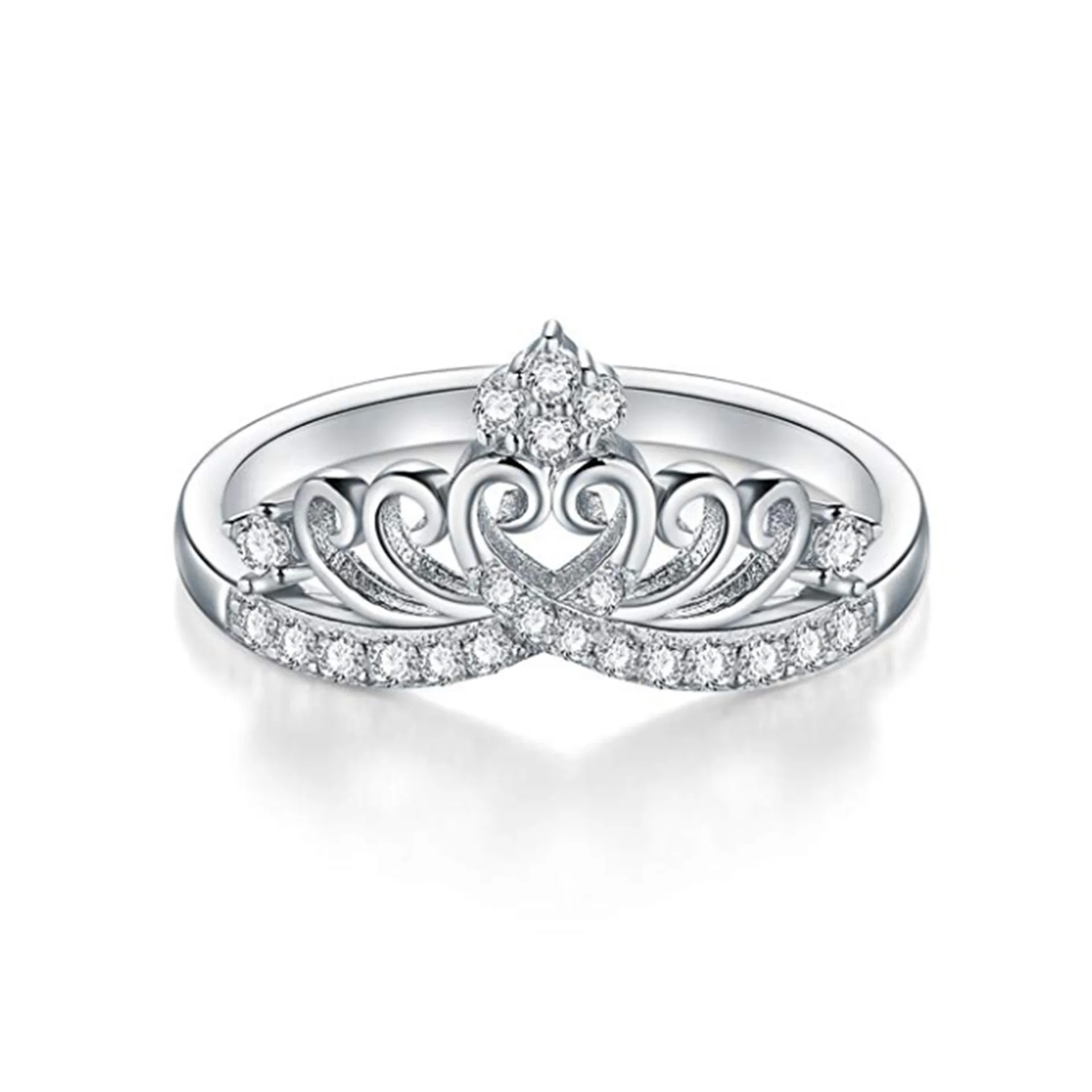 

Cubic Zirconia Princess Crown Tiara Wedding CZ Band Eternity Stainless Steel Ring Free Shipping Bulk Items Wholesale Lots