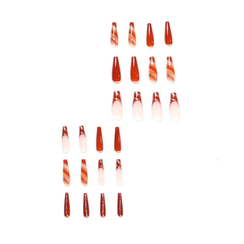 

Hot Sale Nail Tips Maple Leaf Red French Long Nail Tips for Nail Beauty
