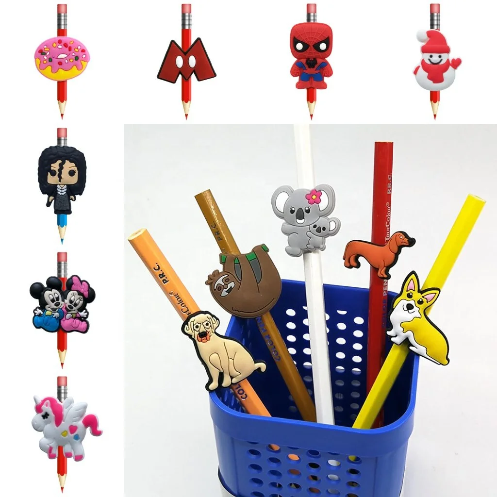 

wholesale 1000pcs/lot custom Cartoon character pencil toppers covers pvc charms for drinking straw promotional gift