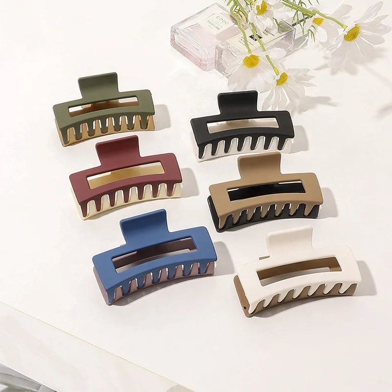 

New design frosted two-color square shape matte hair claw clip for women